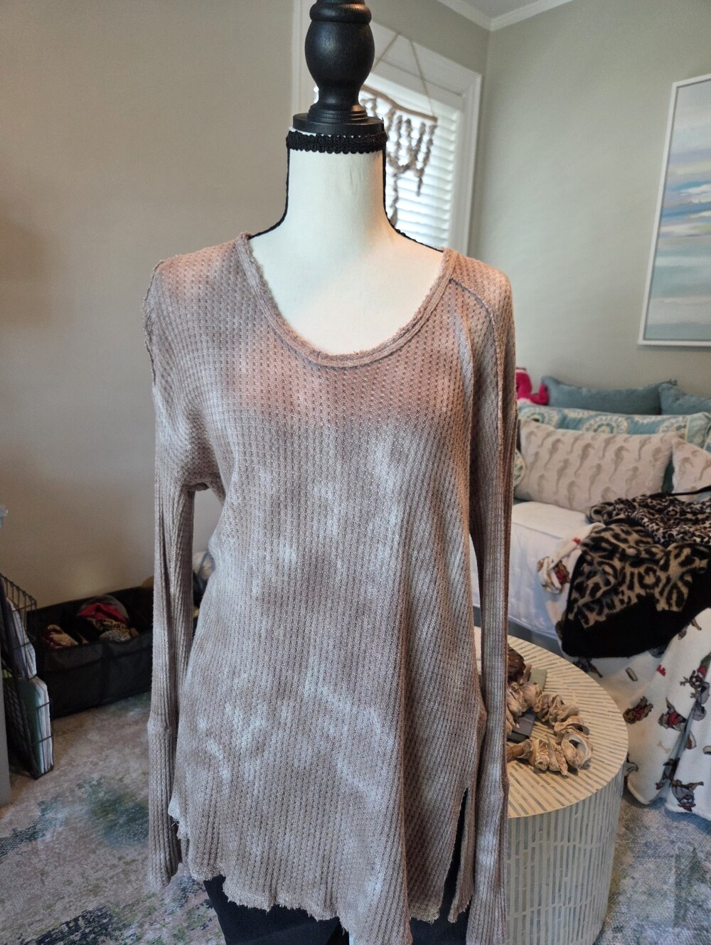 Abree Mineral Wash Waffle Knit Thermal Top | Size Medium